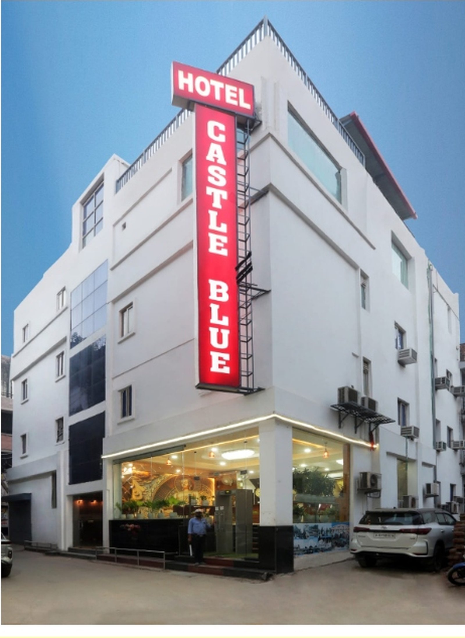 Hotel Castle Blue — Exterior Facade & Signage