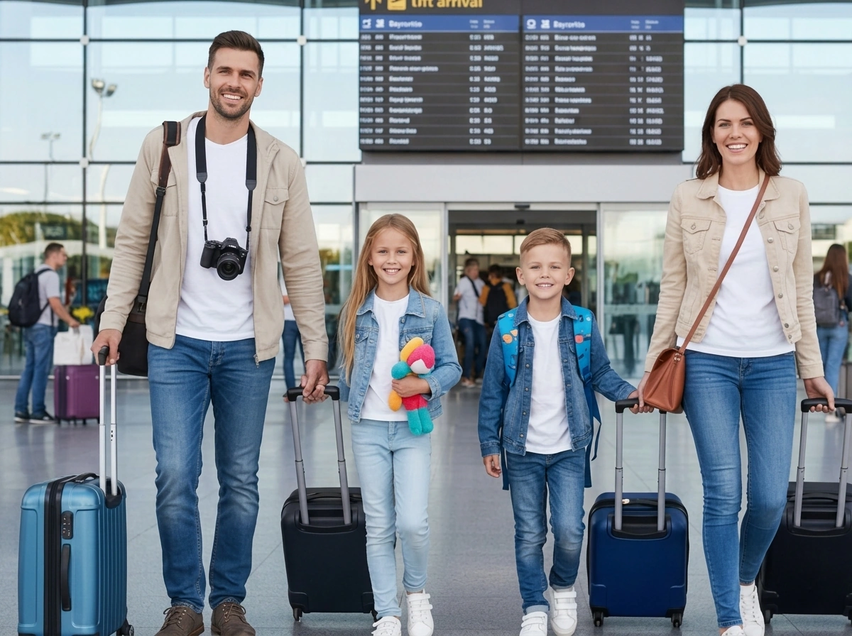 Family airport arrival concierge escort with luggage assistance